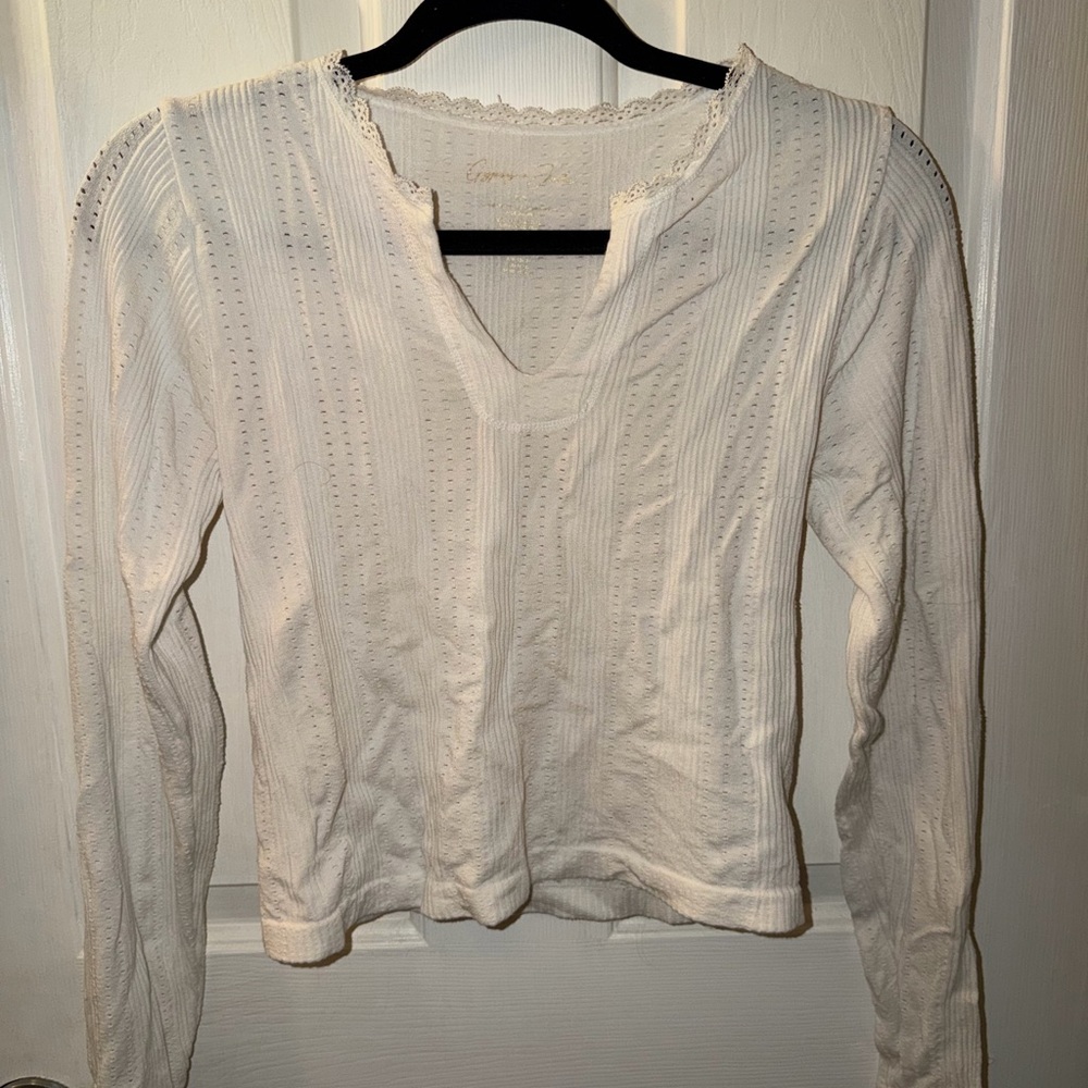 White Lace Trim Women's Top